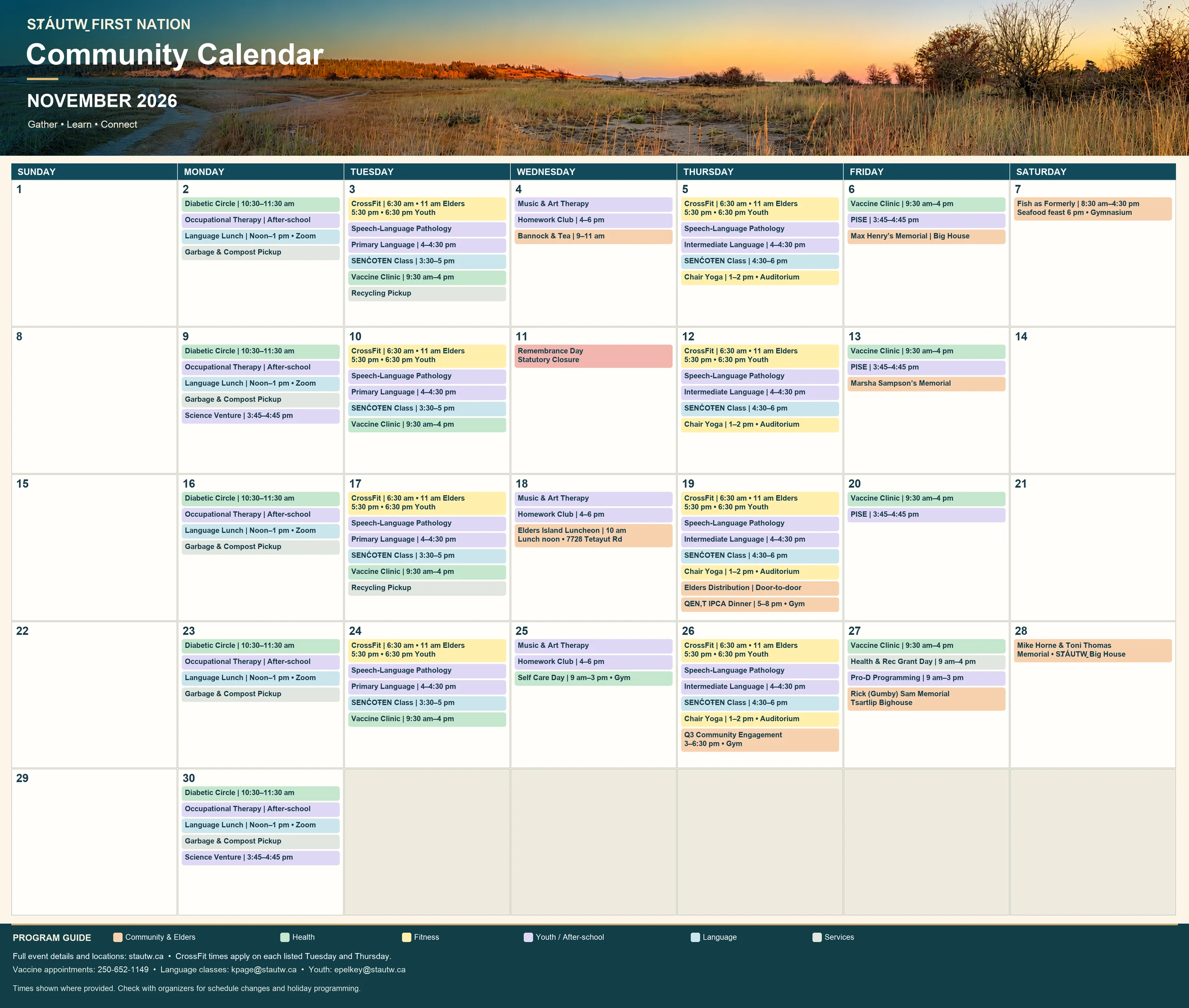 November 2026 community calendar; full event list below